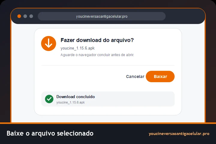 Navegador mostrando o download de um arquivo APK do YouCine