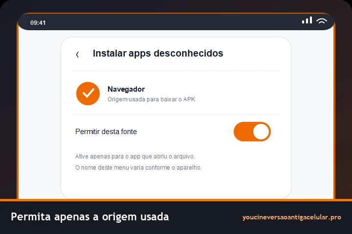 Configuração do Android para permitir instalação pela origem usada no download