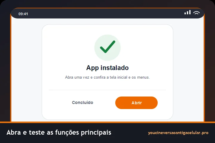 Confirmação de aplicativo instalado no Android com o botão Abrir